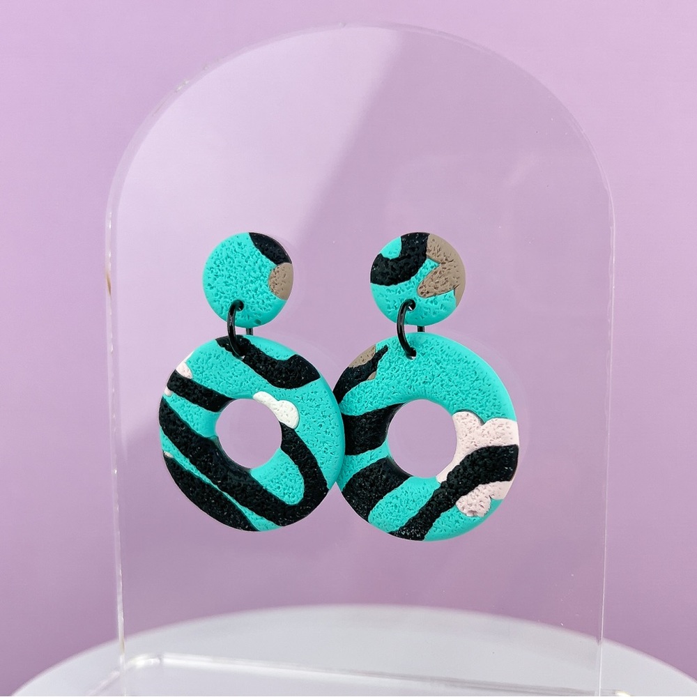 Abstract Textured Design Dangle Handmade Polymer Clay Earrings